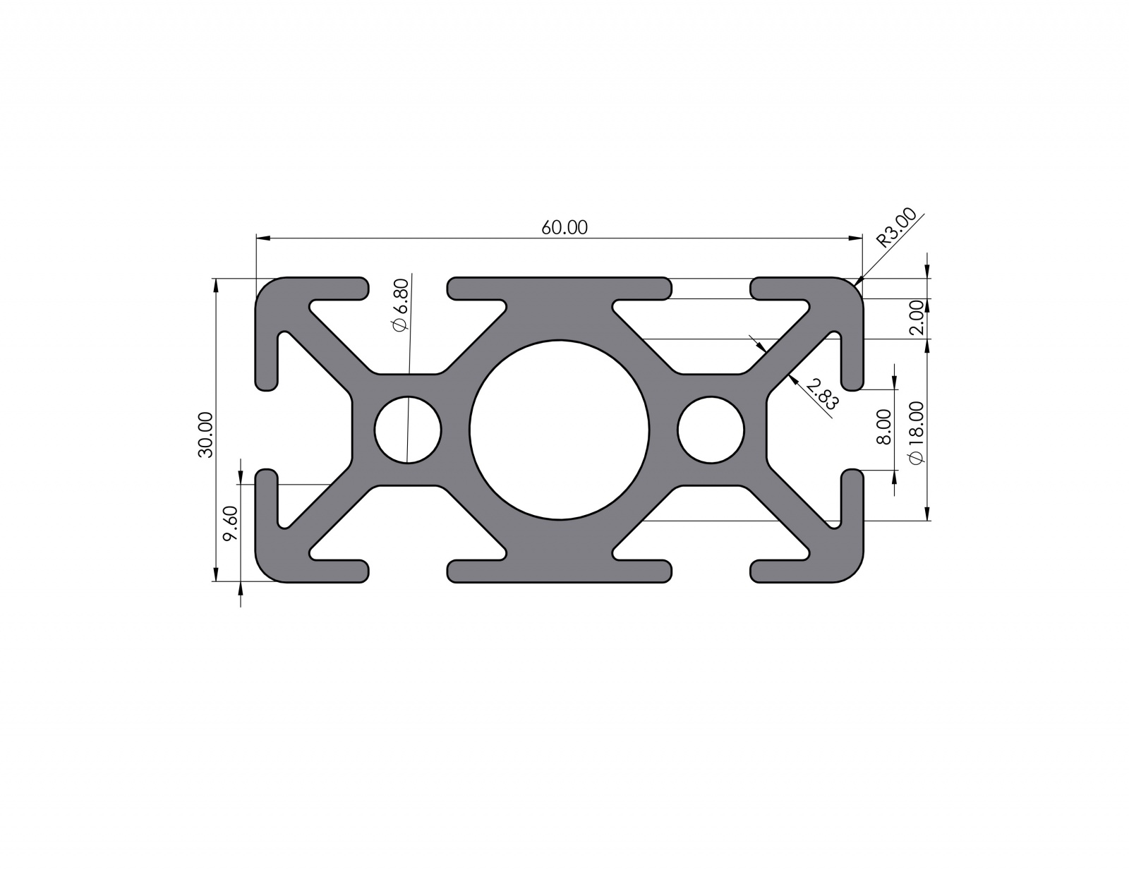 Aluminiumprofil 60x30 Nut 8 I-Typ